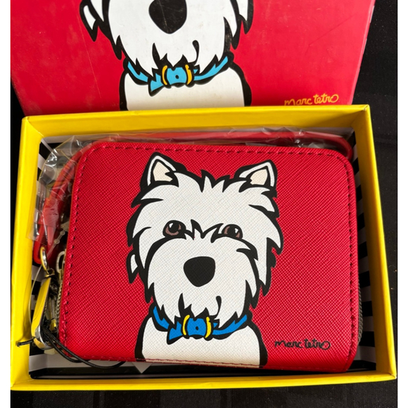 ✨Reserved Shari✨New Women's Marc Tetro Red & White Westie Dog Zip Wallet - Picture 2 of 3